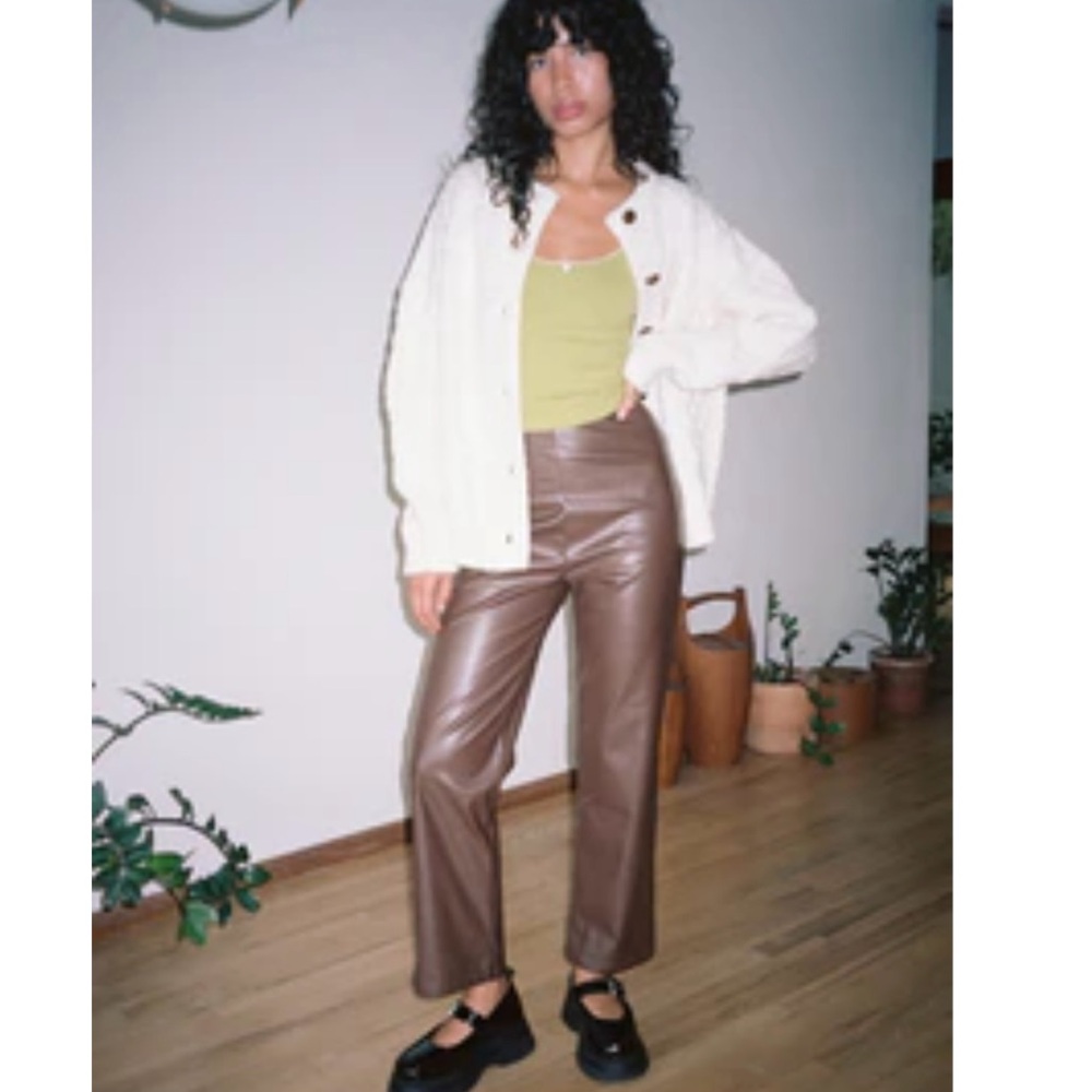Brown faux leather pants
